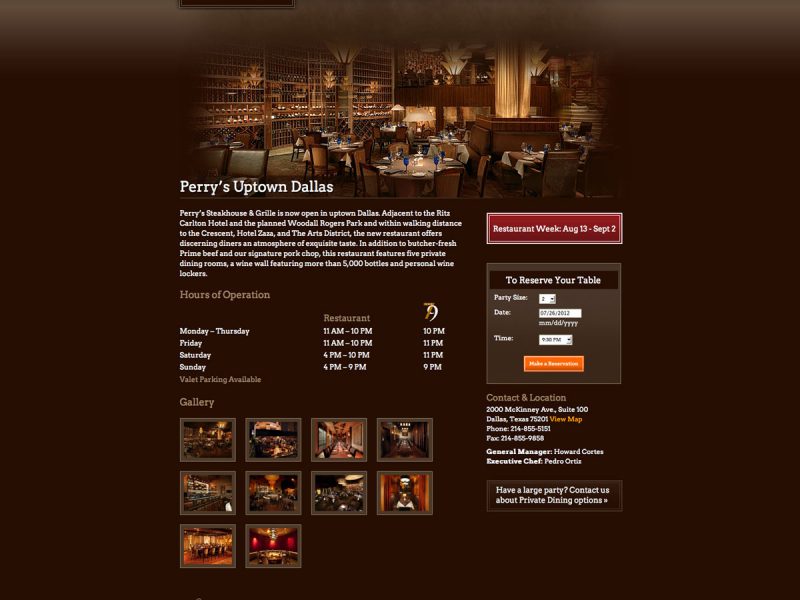 2012 Perry's Steakhouse & Grille Dallas Location Page