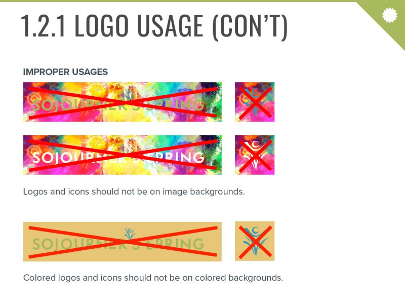 Sojourner's Spring - Style Guide - Logo Incorrect Usage