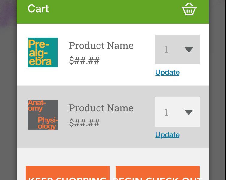 Mobile E-commerce Product Page + Cart Modal Window Concept