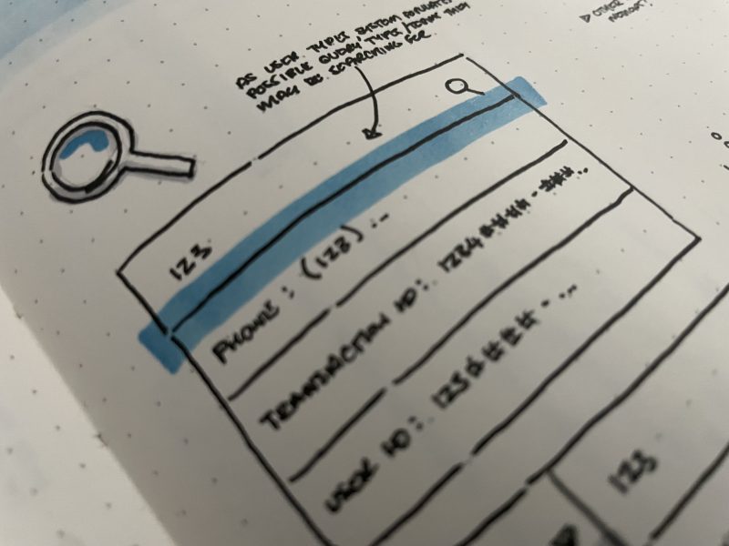 Hand-drawn Wireframe of Active Search Function
