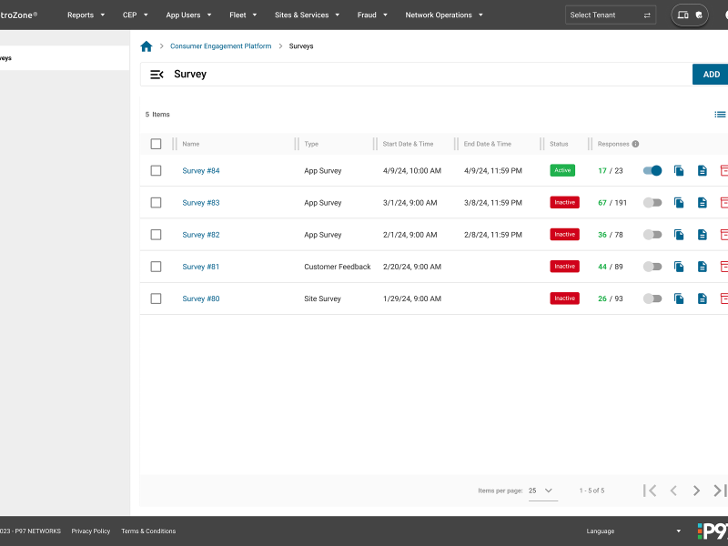 List of All Surveys UI
