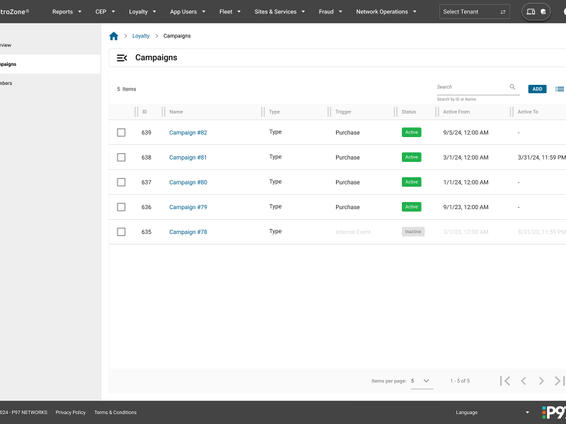 Loyalty Campaigns List UI