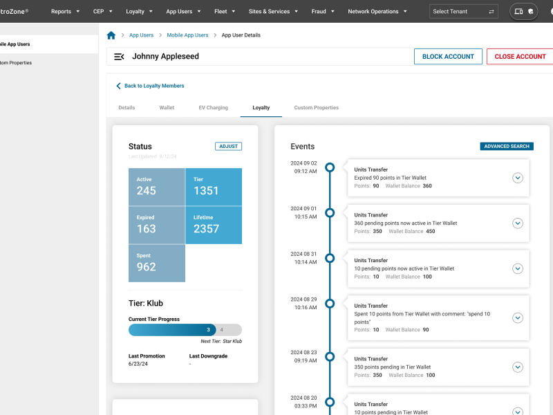 Loyalty Member Dashboard UI