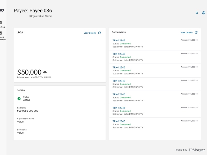 P97 Settlement Platform Payee Dashboard Screen