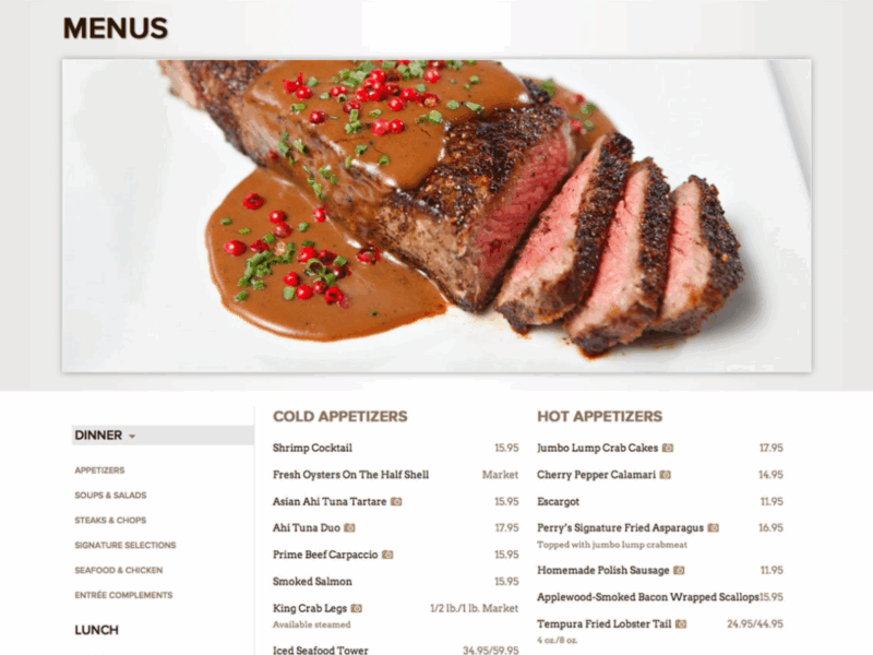 Perry's Steakhouse & Grille Menu UI