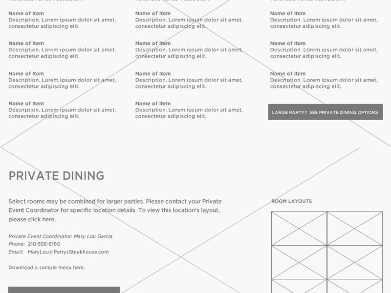 Perry's Steakhouse & Grille Wireframe