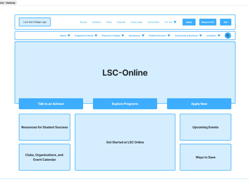 Lone Star College - Online - Desktop Wireframe